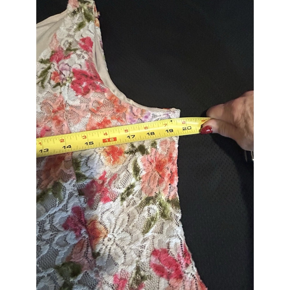Floral Splash Lace Dress~ L~ Sleeveless Gored Fit & Flare Tea Party Fem Fairy - Picture 13 of 16